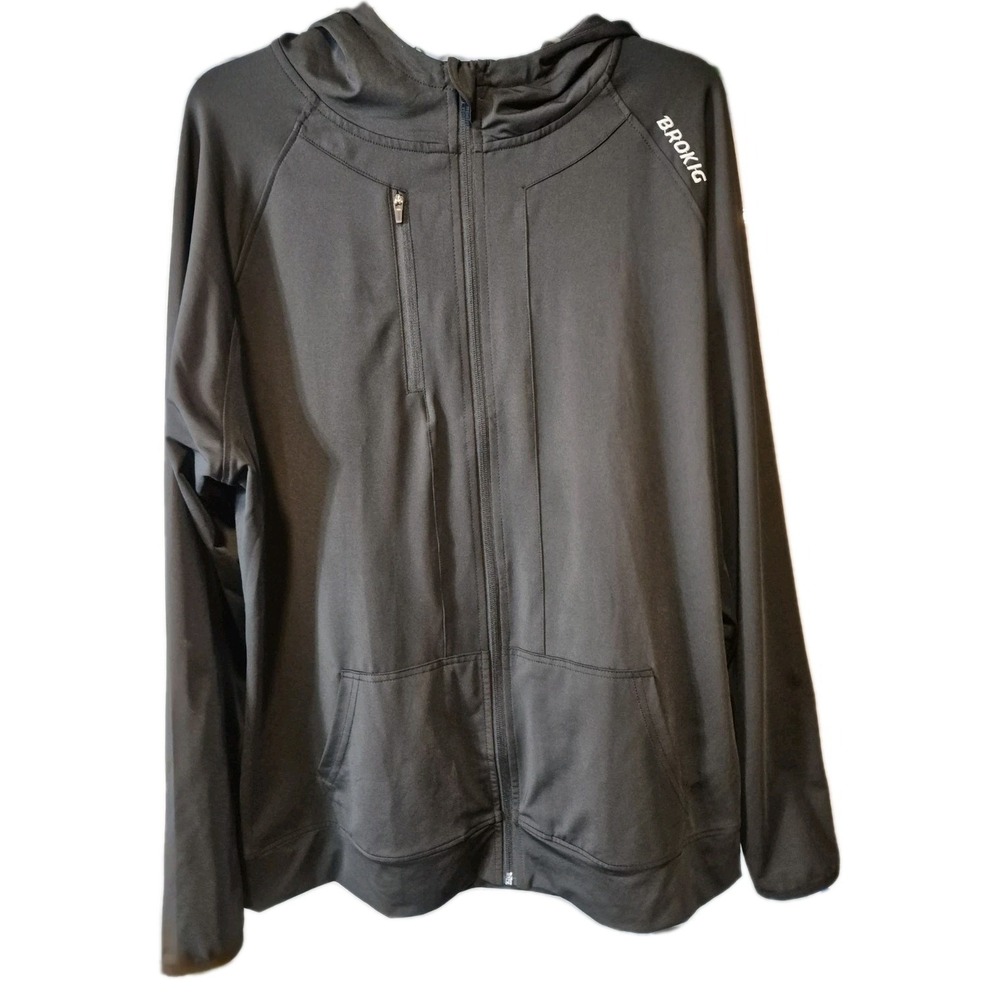 BROKIG Men's‎ Full Zip Gym Training Hoodie Black Size XL Athletic Performance